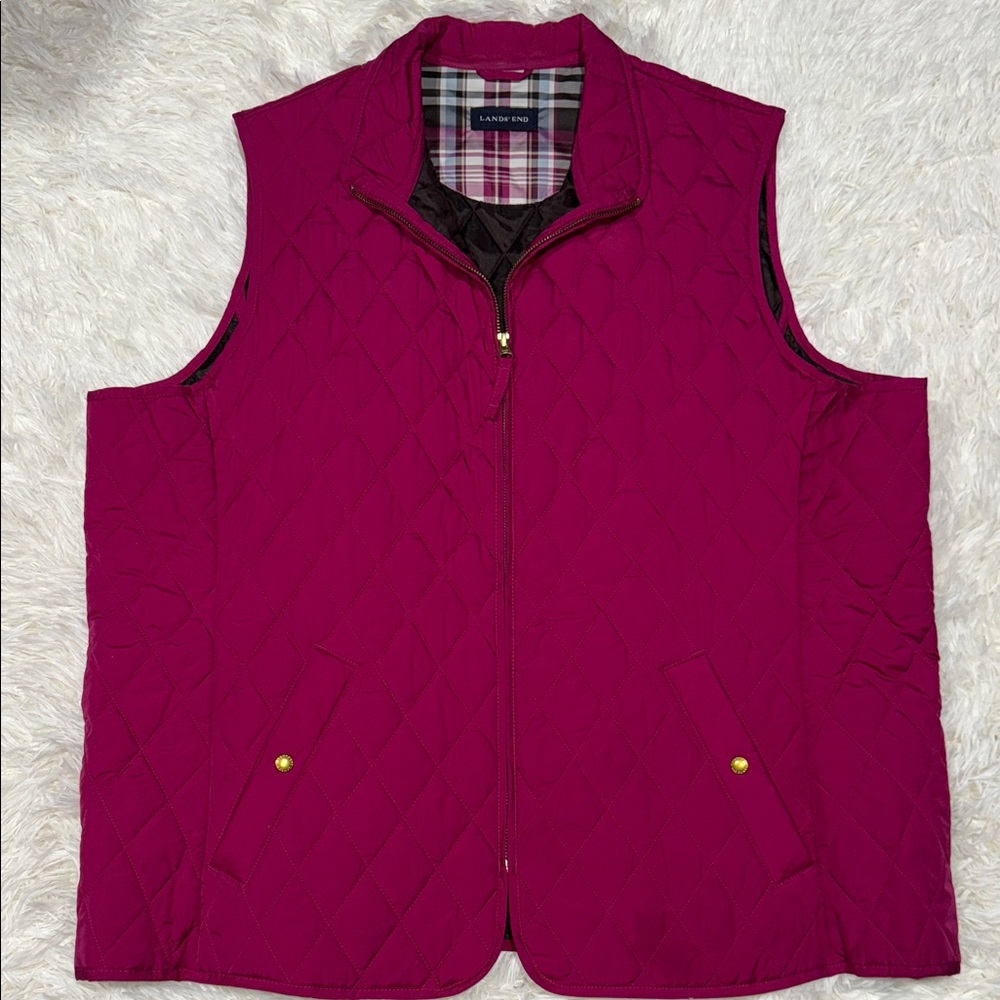 Size XXL Lands' End Quilted Vest in Deep Magenta. Measures 26in pit to Pit